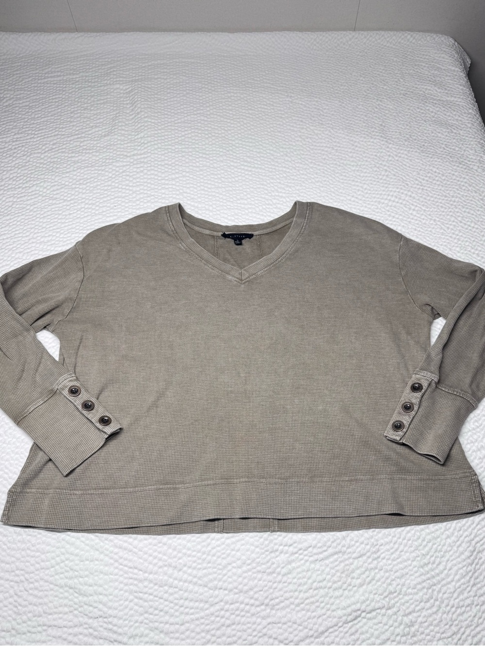 Jane + Delancey Taupe Waffle Knit Button Cuff Top